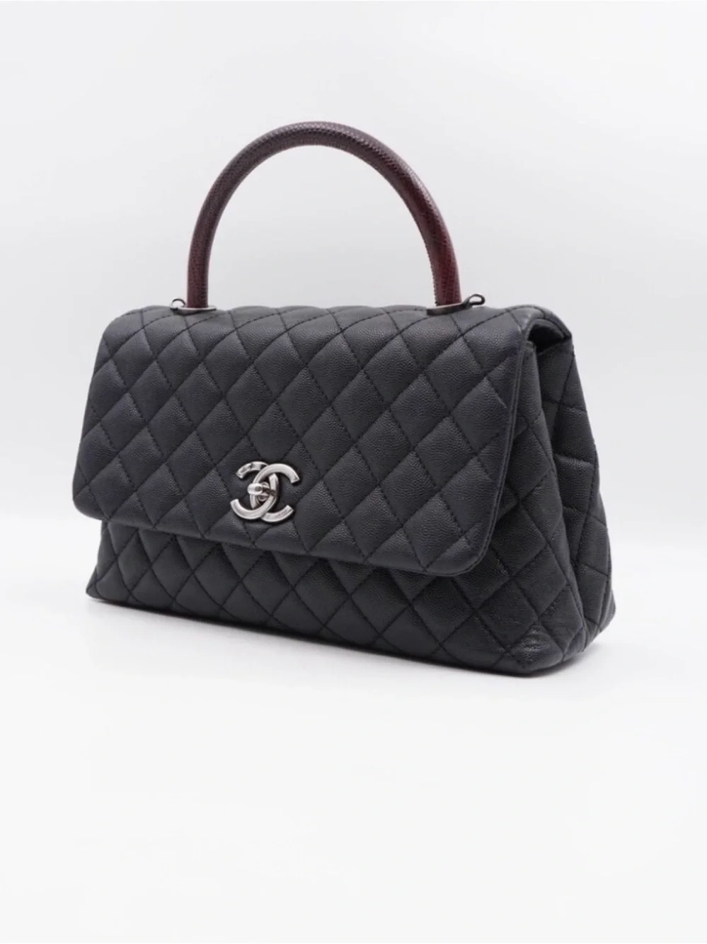 Coco Chanel Top Handle Lizard Small Black Caviar